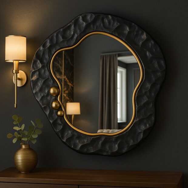 Siyah Dalgalı Desen Ayna 58x61