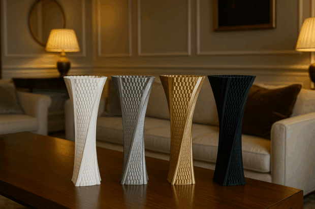 Modern Dokulu Dekoratif Vazo Seti (15x15x36 cm) – 4 Renk Seçeneği