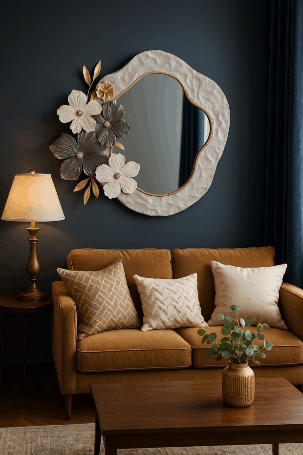 Çiçek Motifli 3D Dekoratif Ayna – 60x70x8 cm