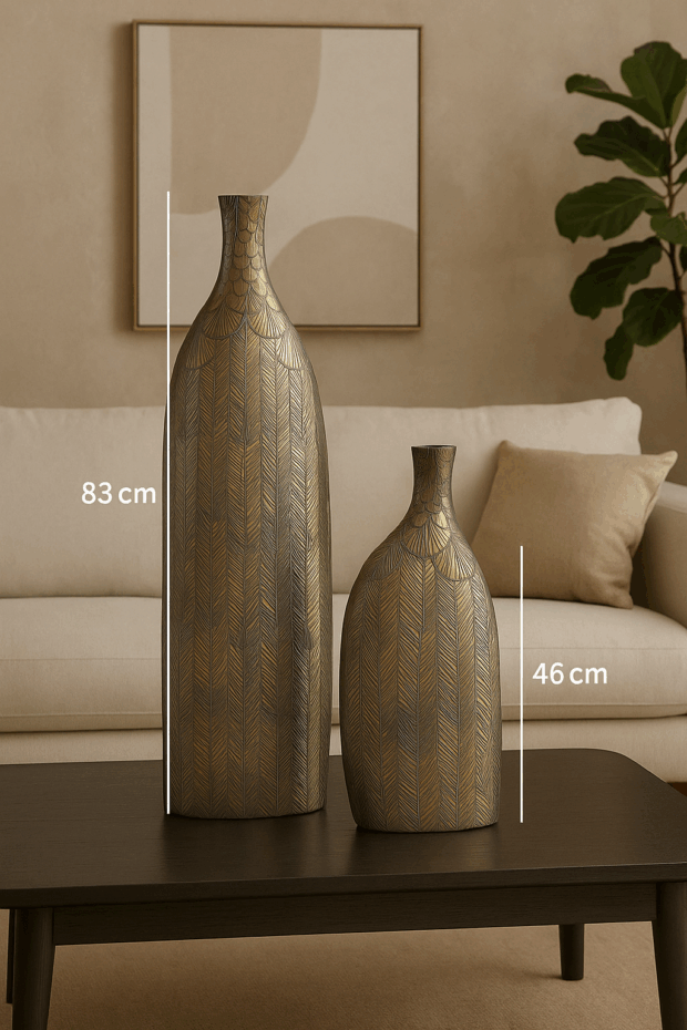 Dekoratif Poliresin Vazo Seti – 83 cm ve 46 cm