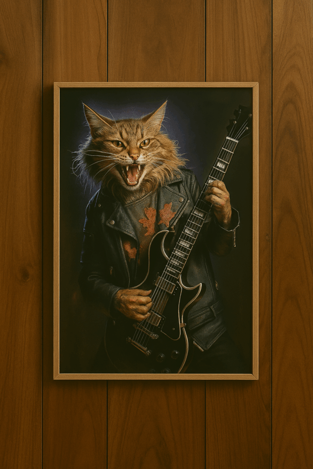 "Rockstar Kedi" Kanvas Tablo – 94x64 cm