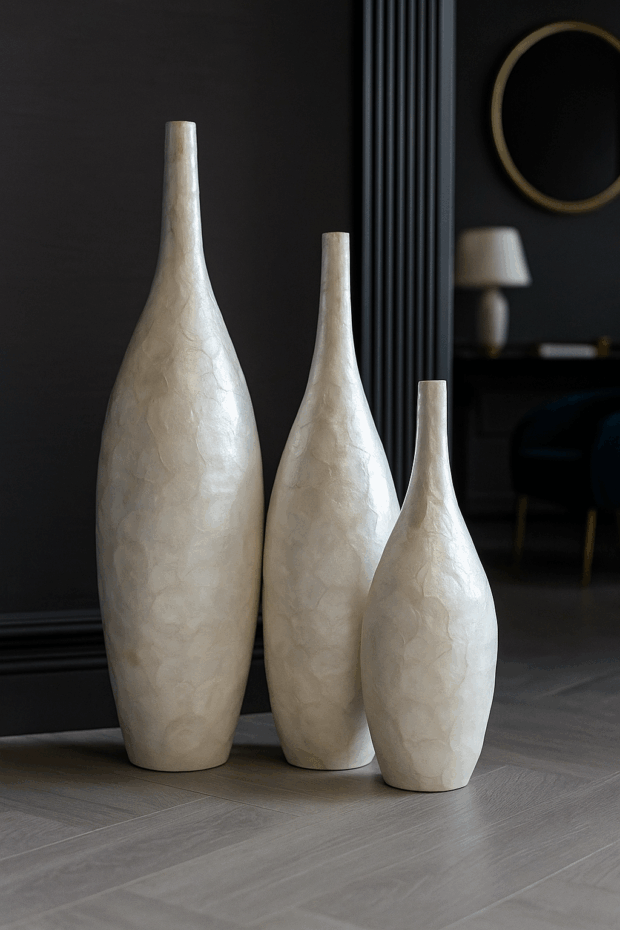 Doğal Doku Efektli Modern Vazo Seti – 20” / 30” / 40”