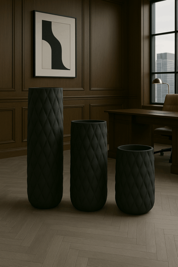 Siyah Dokulu Modern Vazo Seti – 34” / 32” / 40”