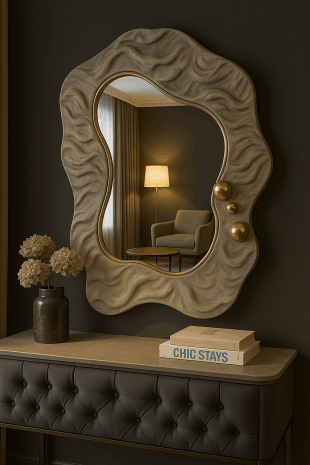 Gold Doku Detaylı Organik Form Ayna – 51x71x6 cm