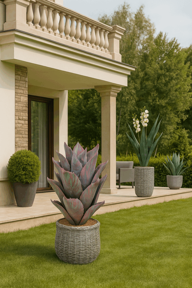Yapay Agave Bitkisi – 110 x 43 cm (Kırmızı-Yeşil Tonlu)