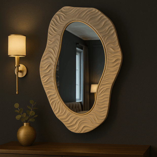 Dalgalı Formlu Kum Doku Ayna – 54x78x6 cm