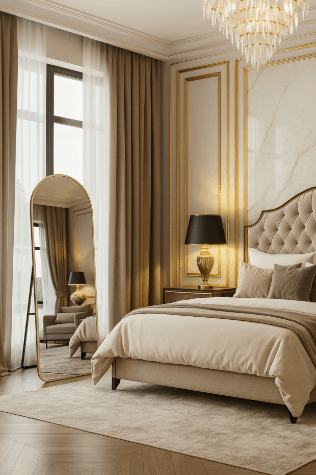 Yay Formlu Gold Çerçeveli Ayna – 140x60x4 cm