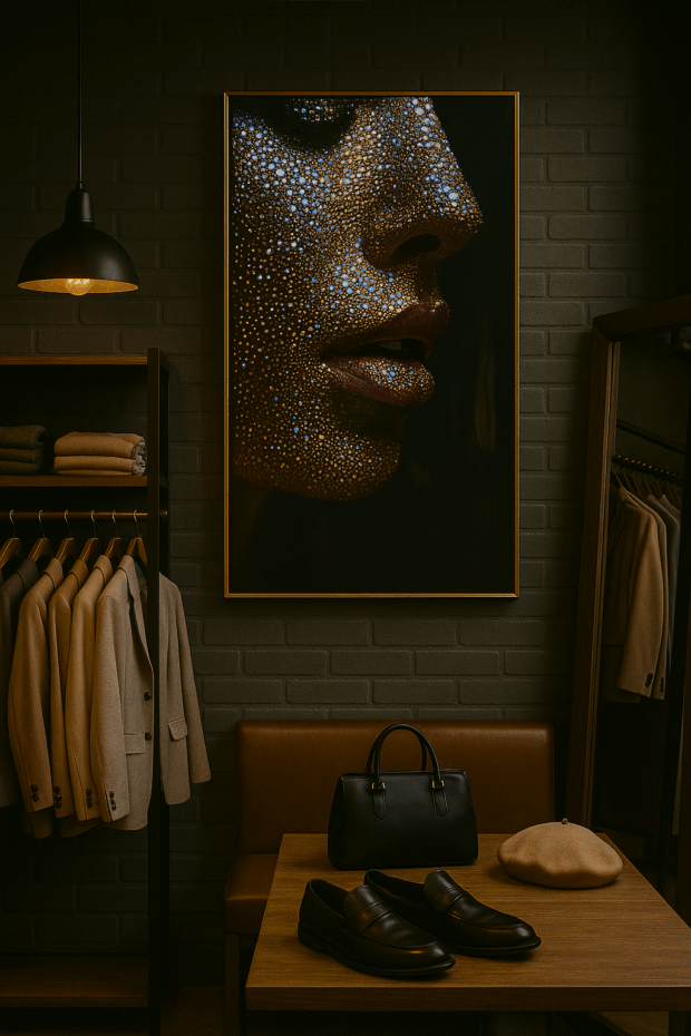 "Işıltılı Portre" El İşçiliği Taşlı Canvas Tablo – 124x64 cm