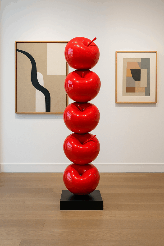 Pop Art Dokunuşuyla Şekillenen Heykel: 5’li Kırmızı Elma Figürü (40x40x183 cm)