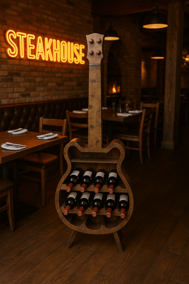 Gitar Formlu Ahşap Şaraplık – 53 x 18 x 133 cm