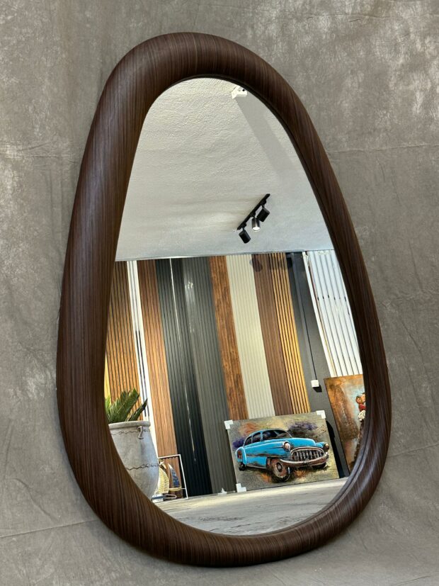 Ceviz Dokulu Modern Organik Form Ayna – 120x80x5 cm - Image 2