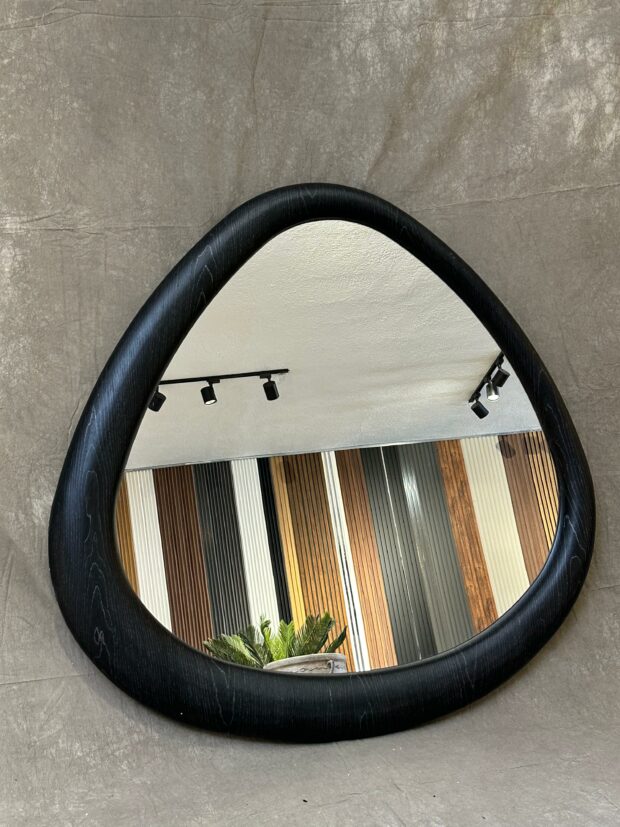 Siyah Ahşap Dokulu Modern Organik Ayna – 100x100x5 cm - Image 2