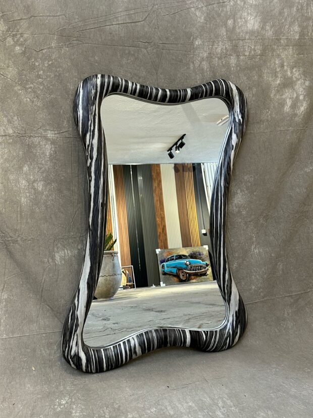 Monokrom Dalga Formlu Büyük Dekoratif Ayna 120x80x5cm - Image 2