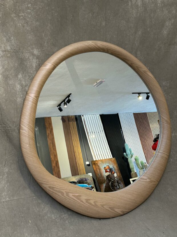 Naturel Ahşap Dokulu Oval Ayna – 100x80x5 cm - Image 2