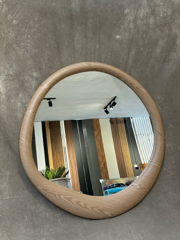 Naturel Ahşap Dokulu Oval Ayna – 100x80x5 cm - Image 3