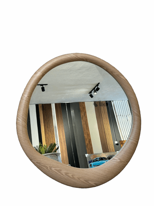 Naturel Ahşap Dokulu Oval Ayna – 100x80x5 cm