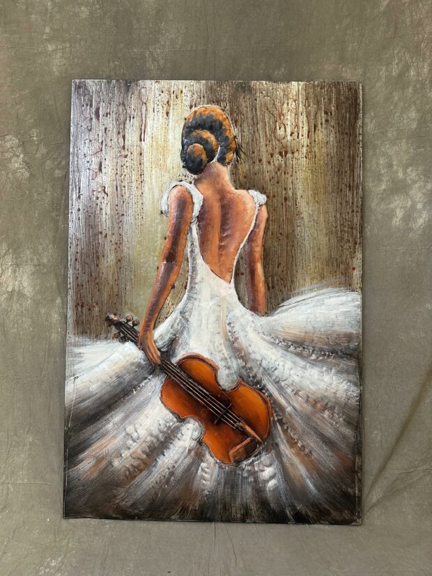 SERENADE Metal El Yapımı Kemanlı Kadın Tablosu – 100x150 cm - Image 4