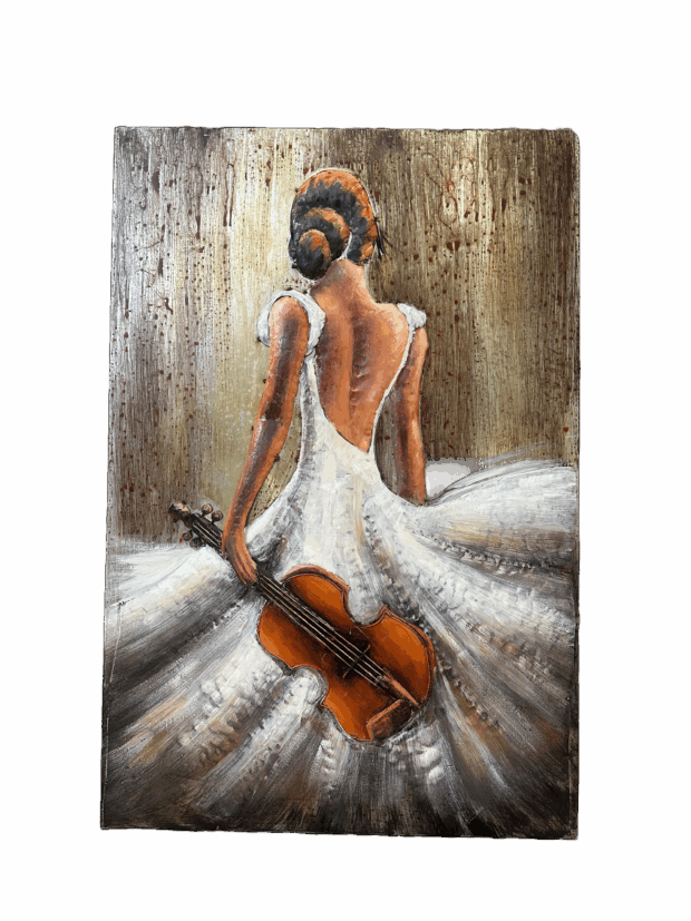 SERENADE Metal El Yapımı Kemanlı Kadın Tablosu – 100x150 cm - Image 2