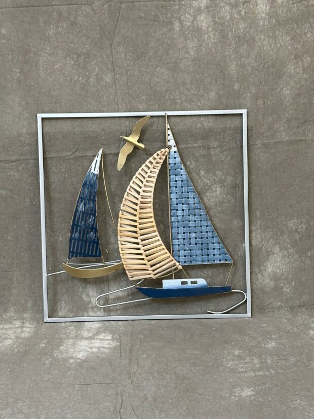 3D Yelkenli Tekne Temalı Metal Duvar Dekoru – 50x50x4 cm - Image 3