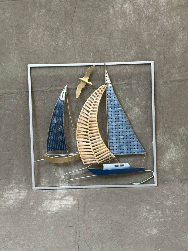 3D Yelkenli Tekne Temalı Metal Duvar Dekoru – 50x50x4 cm - Image 2