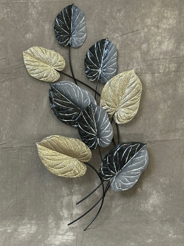 3D Metal Yaprak Tasarımlı Duvar Dekoru – 58x95x6 cm - Image 3