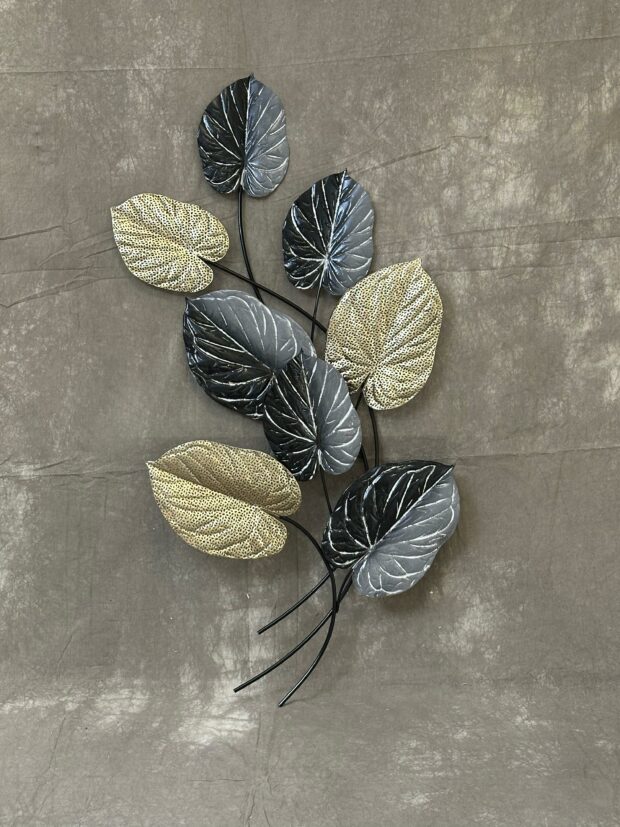 3D Metal Yaprak Tasarımlı Duvar Dekoru – 58x95x6 cm - Image 2