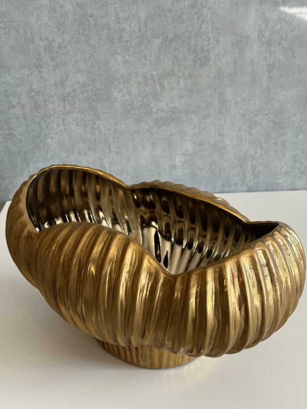 Dalga Formlu Geniş Ağızlı Seramik Dekoratif Saksı/Vazo – 36x23x19 cm - Image 4