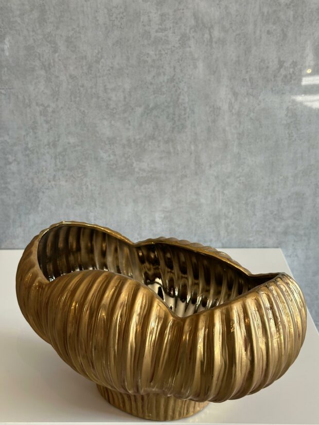 Dalga Formlu Geniş Ağızlı Seramik Dekoratif Saksı/Vazo – 36x23x19 cm - Image 5