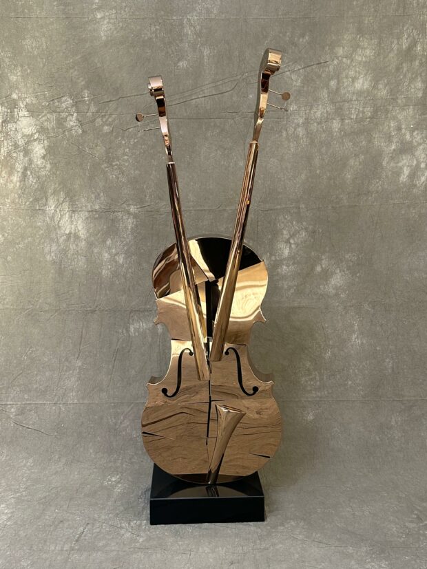 Paslanmaz Çelik Modern Çello Heykeli (60x40x130 cm) - Image 3