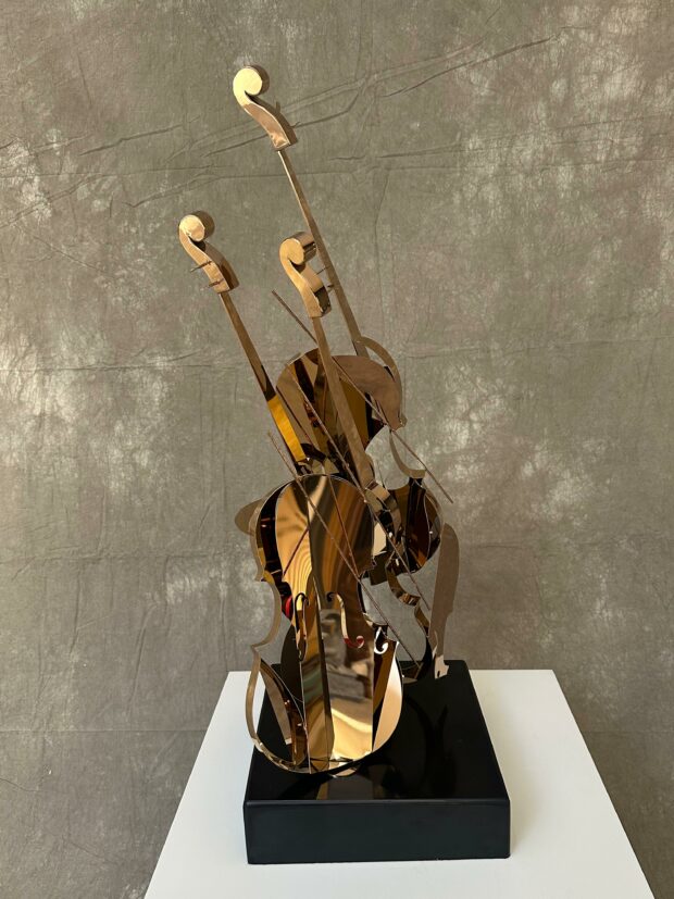 Paslanmaz Çelik Modern Keman Heykeli (37x34x83 cm) - Image 2