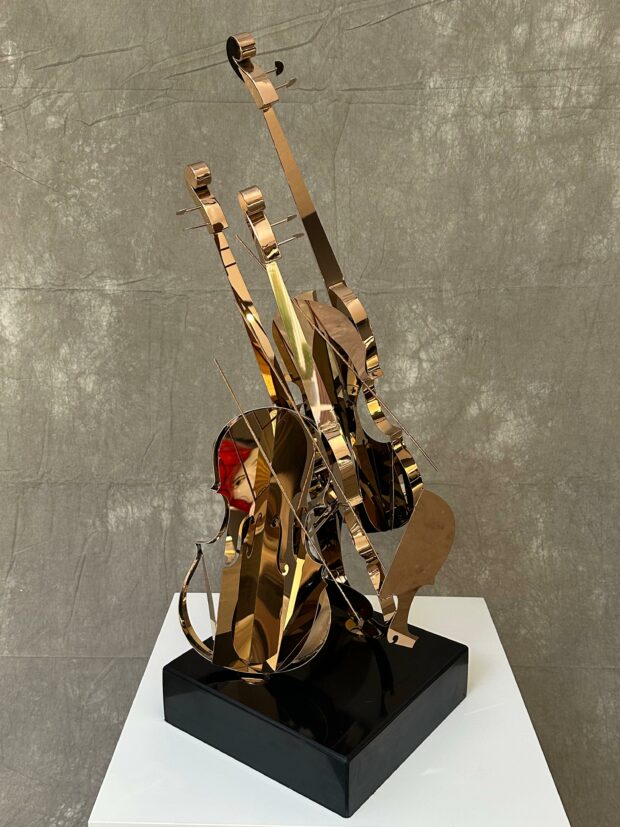 Paslanmaz Çelik Modern Keman Heykeli (37x34x83 cm) - Image 4