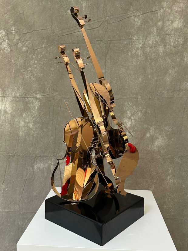 Paslanmaz Çelik Modern Keman Heykeli (37x34x83 cm) - Image 7
