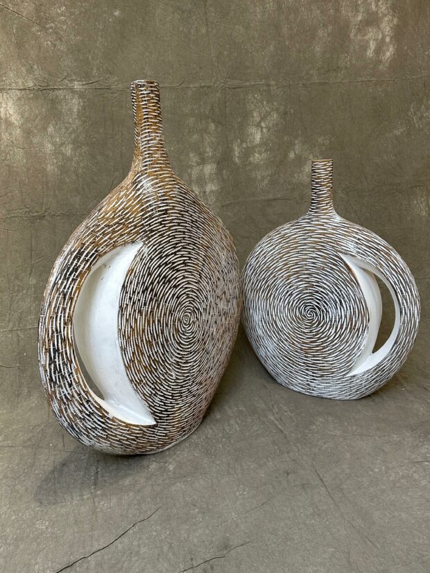 Spiral Dokulu Oval Dekoratif Vazo Seti – 28” & 36” - Image 2