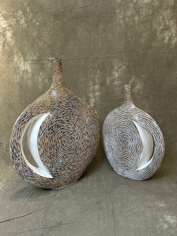 Spiral Dokulu Oval Dekoratif Vazo Seti – 28” & 36” - Image 3