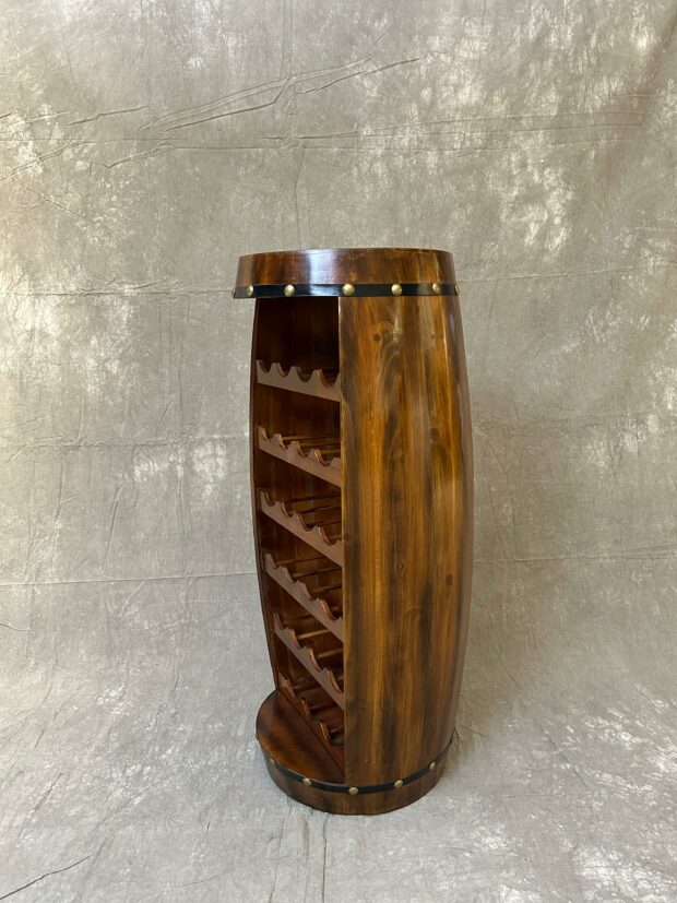 Fıçı Formlu Ahşap Şaraplık – 37 x 37 x 98 cm - Image 4