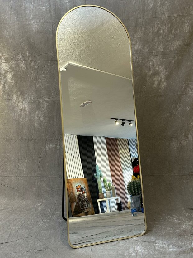 Yay Formlu Gold Çerçeveli Ayna – 140x60x4 cm - Image 4