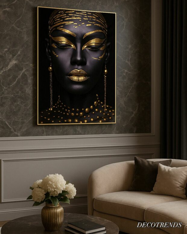 “Royal Gold” El İşçiliği Taşlı Kanvas Tablo – 94x64 cm