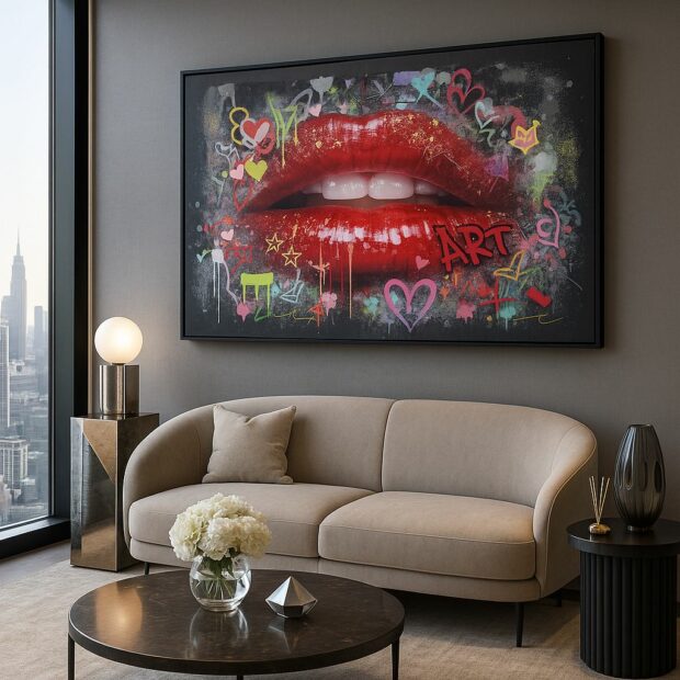“Graffiti Lips” Pop Art Kanvas Tablo – 94x64 cm
