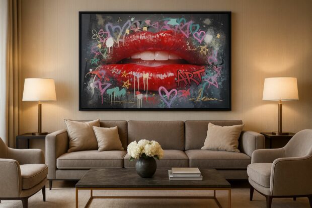 “Graffiti Lips” Pop Art Kanvas Tablo – 94x64 cm - Image 2