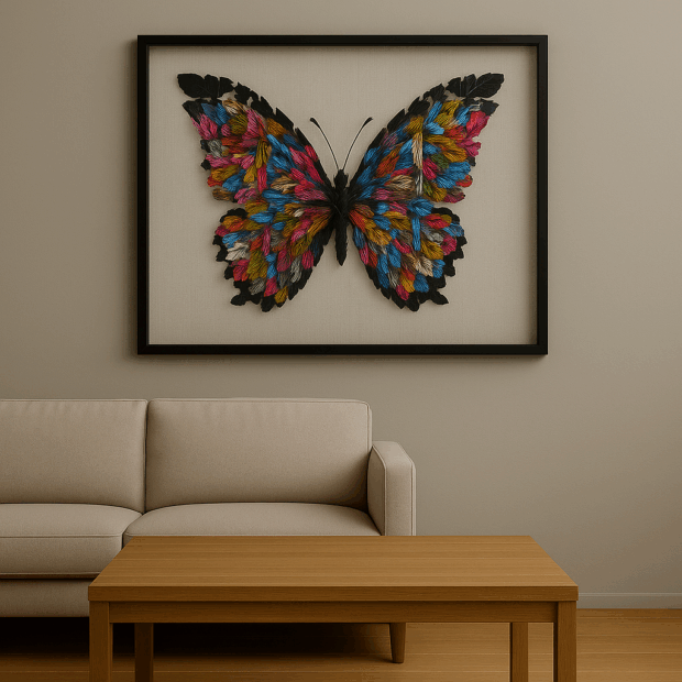 3D Renkli Kanatlı Kelebek Duvar Tablosu – 120x90x6 cm