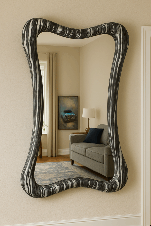 Monokrom Dalga Formlu Büyük Dekoratif Ayna 120x80x5cm