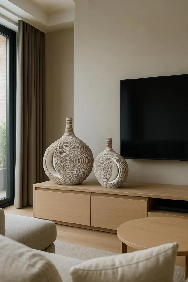 Spiral Dokulu Oval Dekoratif Vazo Seti – 28” & 36”