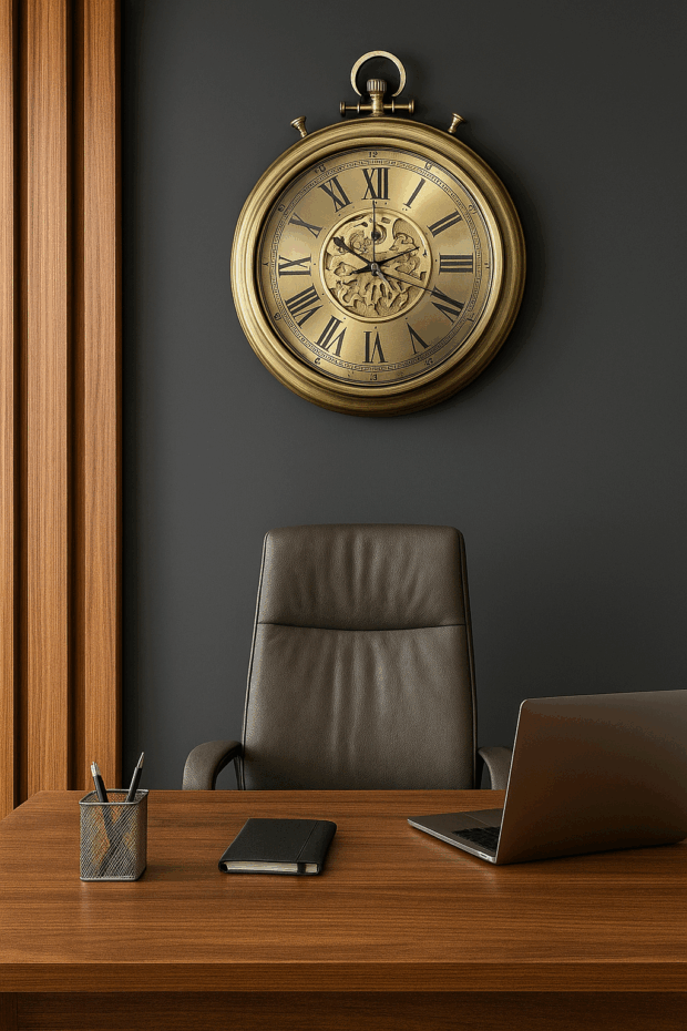 Lüks Antik Gold Dişli Tasarımlı Metal Duvar Saati – 52x62x8 cm - Image 2