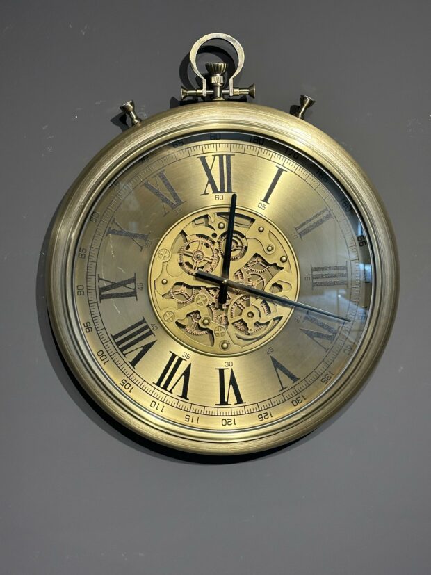 Lüks Antik Gold Dişli Tasarımlı Metal Duvar Saati – 52x62x8 cm - Image 4