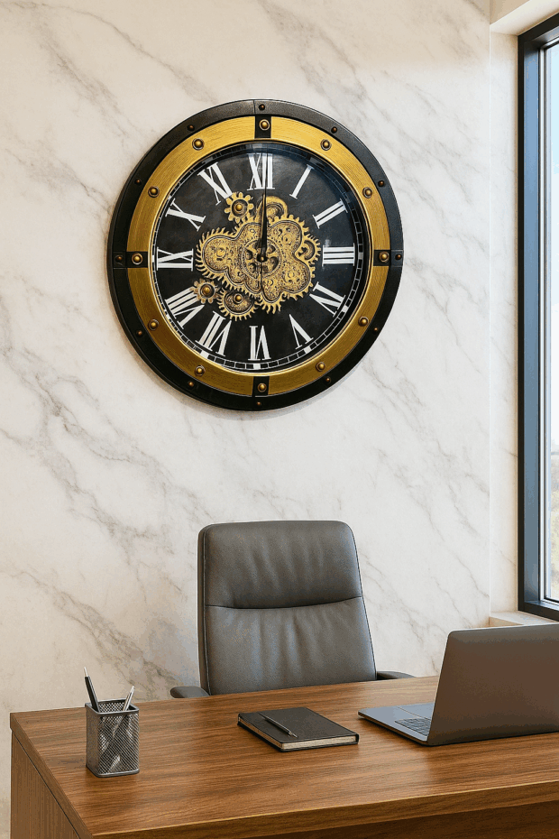 Zamana Şıklık Katan Dekor: Dişli Mekanizmalı Metal Duvar Saati (80x80x8 cm) - Image 2